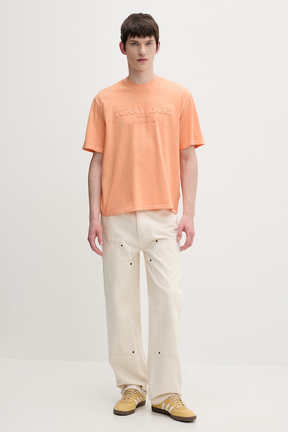 Tommy Jeans t-shirt basic męski bawełniany DM0DM22545 pomarańczowy SS26