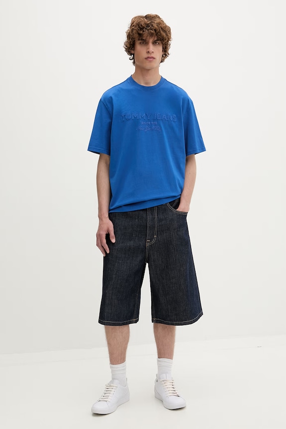 Tommy Jeans basic tričko pánske bavlnené DM0DM22545 modrá SS26