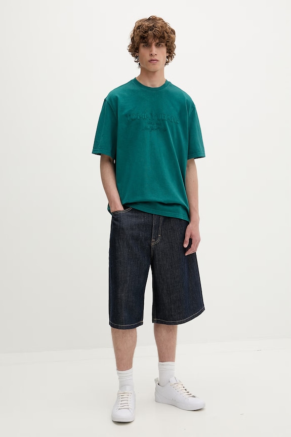 Tommy Jeans maglietta basic da uomo in cotone DM0DM22545 turchese SS26