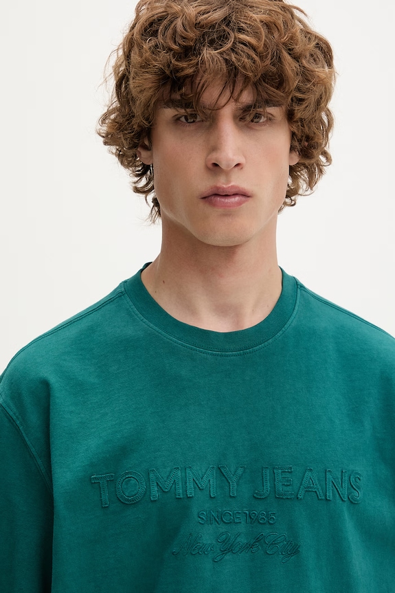 Tommy Jeans maglietta basic da uomo in cotone turchese DM0DM22545