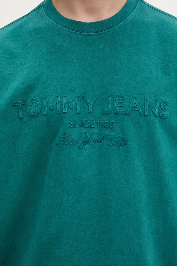 Tommy Jeans Basic tričko pánske bavlnené DM0DM22545 tyrkysová