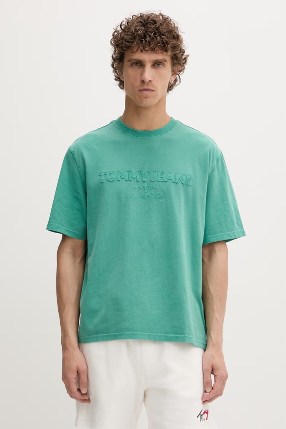 Tommy Jeans basic tričko pánské bavlněné zelená DM0DM22545
