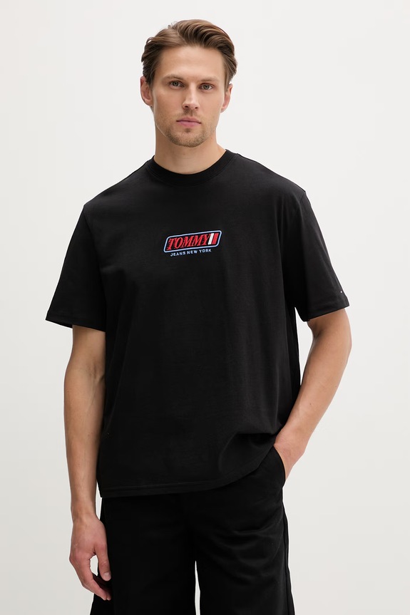 Tommy Jeans T-shirt ανδρικό βαμβακερό μαύρο DM0DM22546