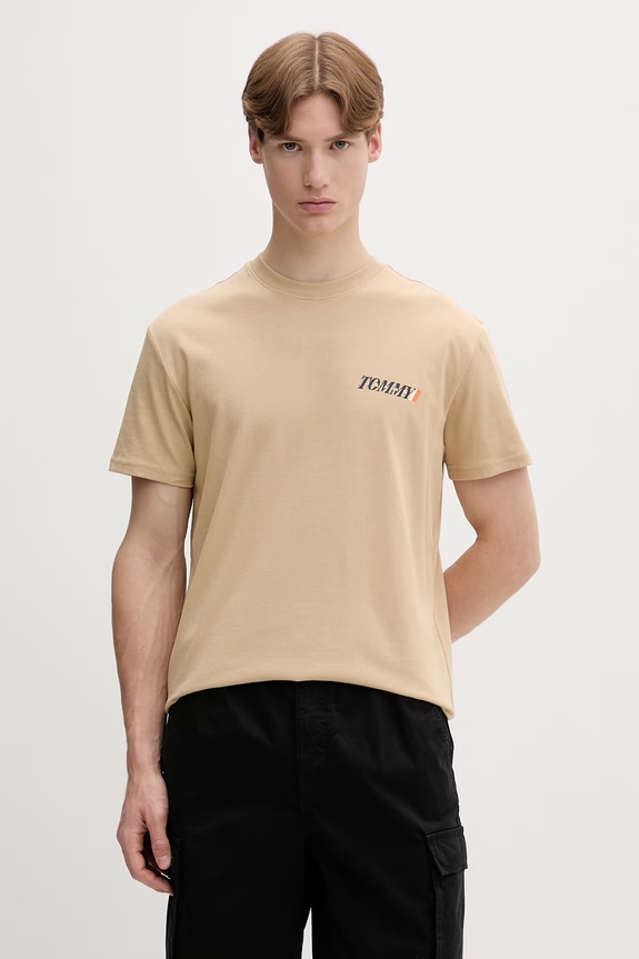 Odzież Tommy Jeans T-shirt męski bawełniany DM0DM22547 beżowy