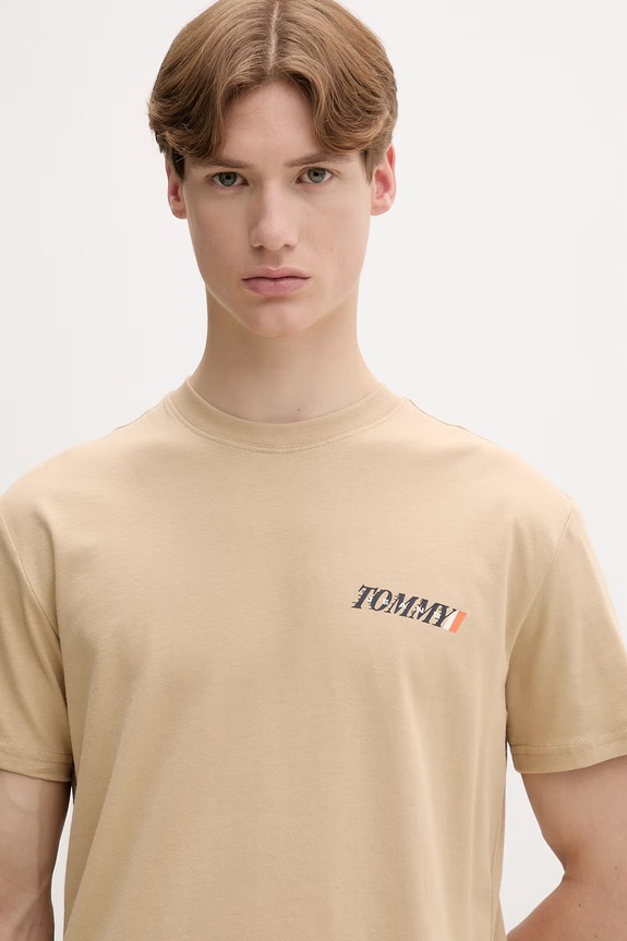 Tommy Jeans T-shirt męski bawełniany beżowy DM0DM22547
