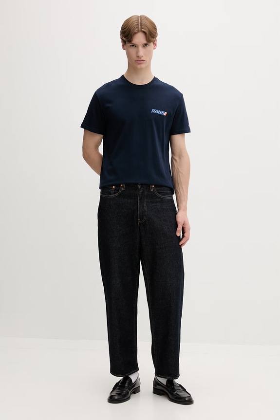 Tommy Jeans T-shirt męski bawełniany DM0DM22547 granatowy SS26