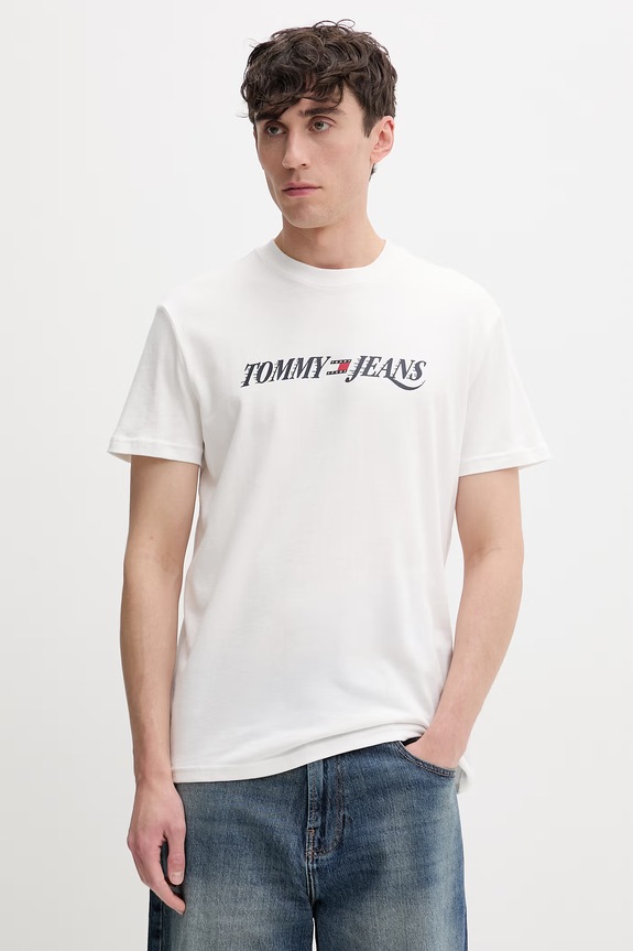 Tommy Jeans tričko pánske bavlnené béžová DM0DM22548