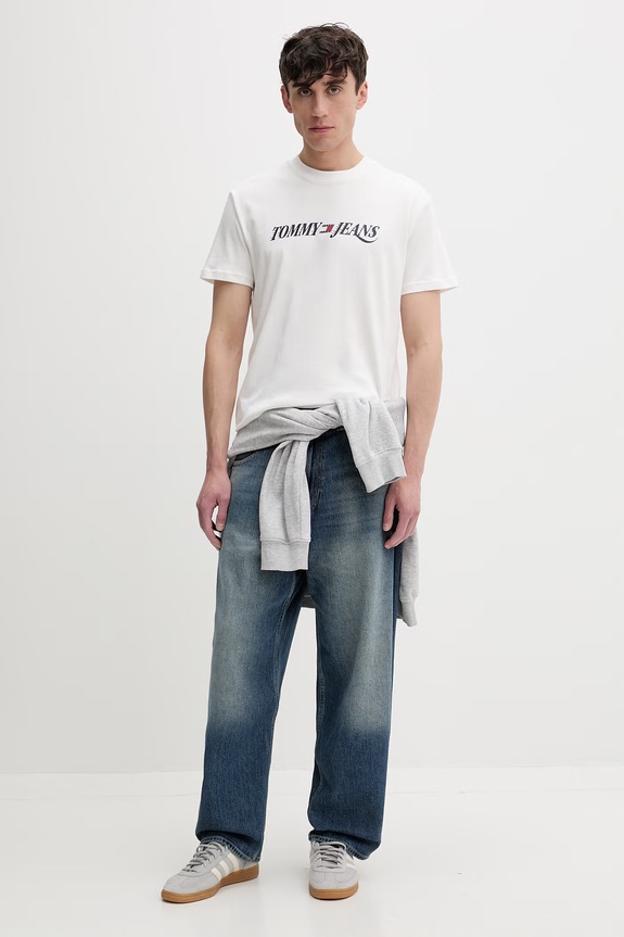 Tommy Jeans tričko pánske bavlnené DM0DM22548 béžová SS26