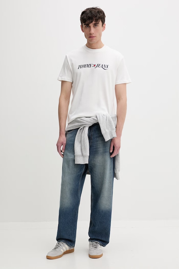 Tommy Jeans tričko pánske bavlnené DM0DM22548 béžová SS26