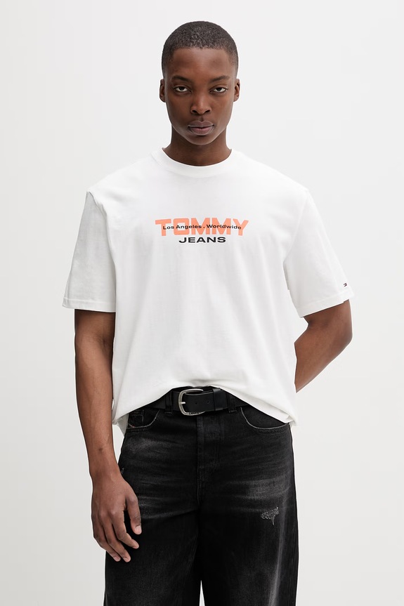 Tommy Jeans tričko pánske bavlnené biela DM0DM22550