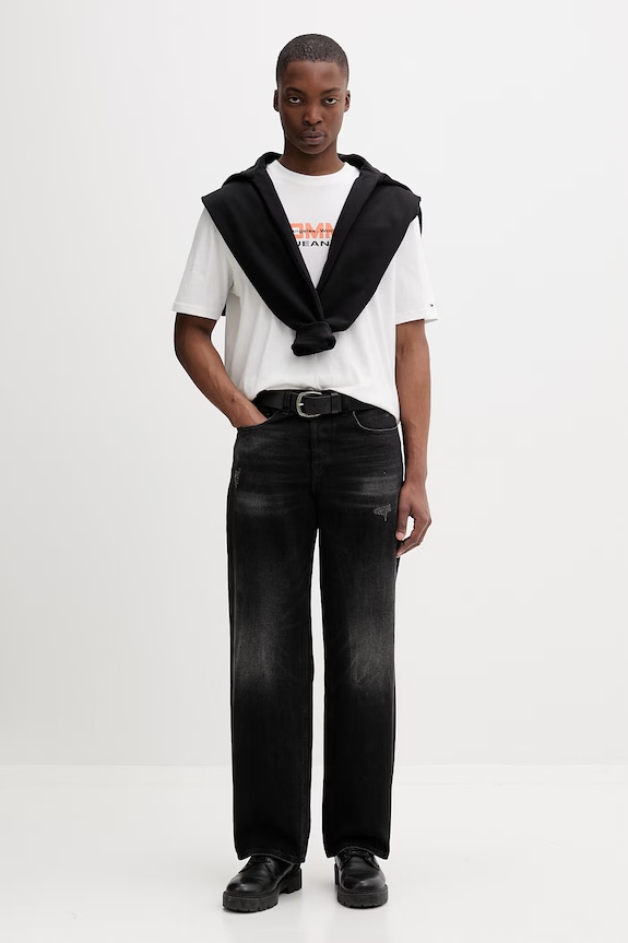 Tommy Jeans tričko pánske bavlnené DM0DM22550 biela SS26