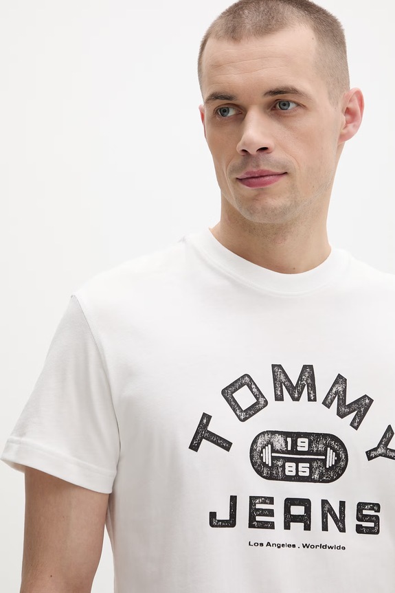 Tommy Jeans t-shirt męski bawełniany beżowy DM0DM22551