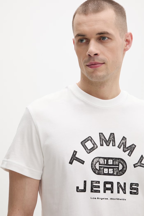 Tommy Jeans t-shirt męski bawełniany beżowy DM0DM22551