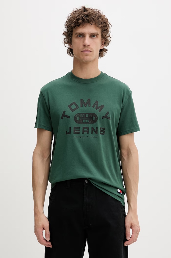 Tommy Jeans majica za muškarce od pamuka zelena DM0DM22551