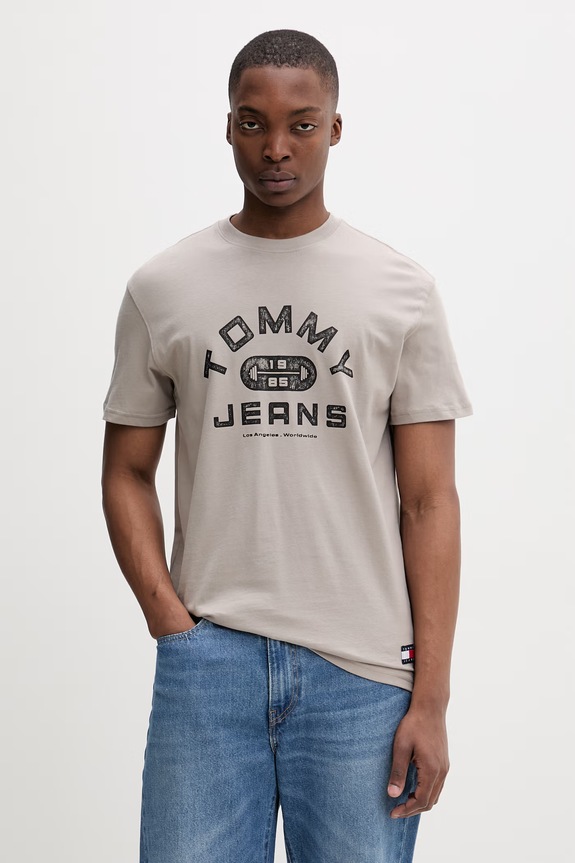 Tommy Jeans Tričko pánske bavlnené béžová DM0DM22551