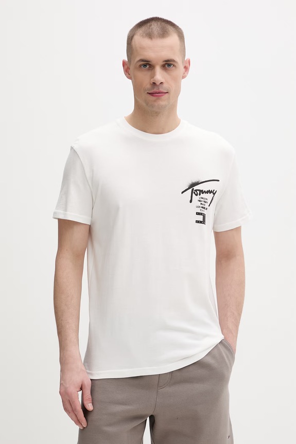 Tommy Jeans tricou bărbătesc bumbac bej DM0DM22553