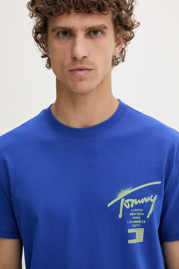 Tommy Jeans tricou bărbătesc din bumbac albastru DM0DM22553