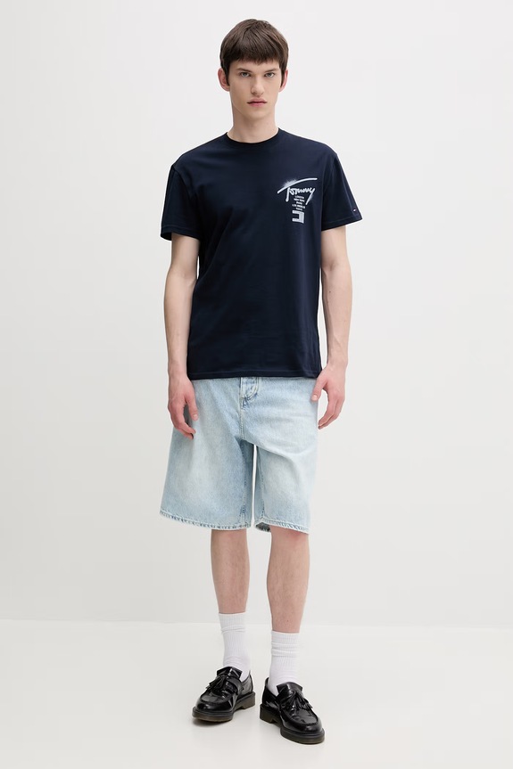 Tommy Jeans tricou bărbați bumbac DM0DM22553 bleumarin SS26