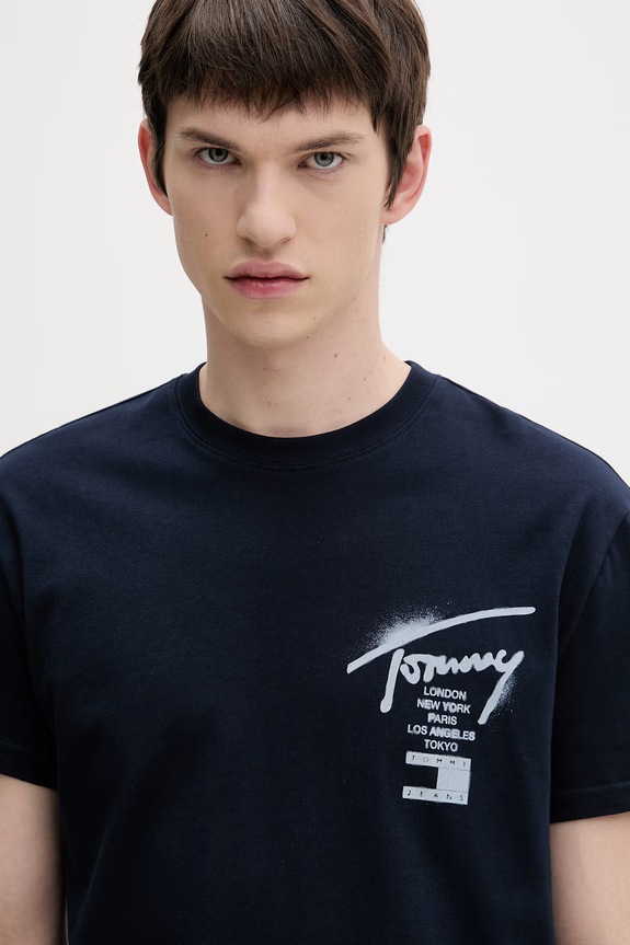 Tommy Jeans tricou bărbați bumbac bleumarin DM0DM22553