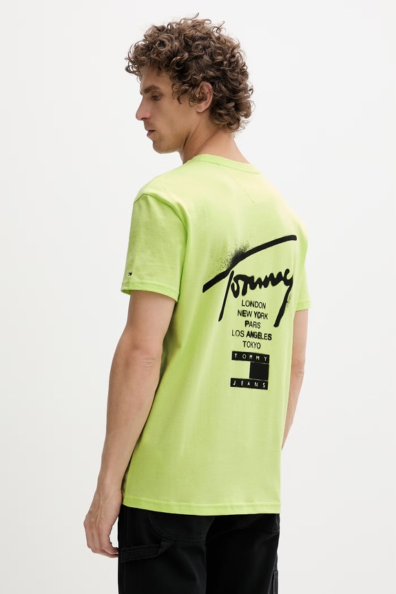 Tommy Jeans Tricou bărbați din bumbac verde DM0DM22553