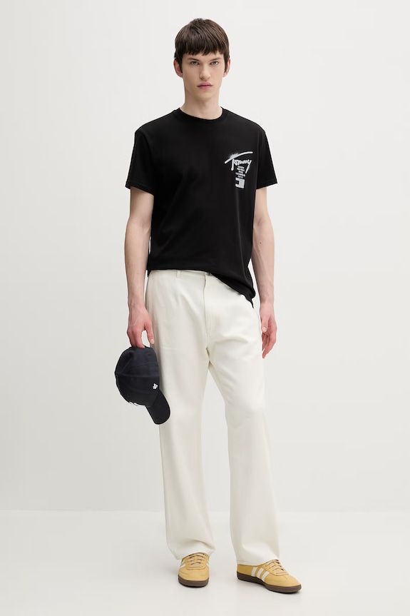 Tommy Jeans tricou bărbați din bumbac DM0DM22553 negru SS26