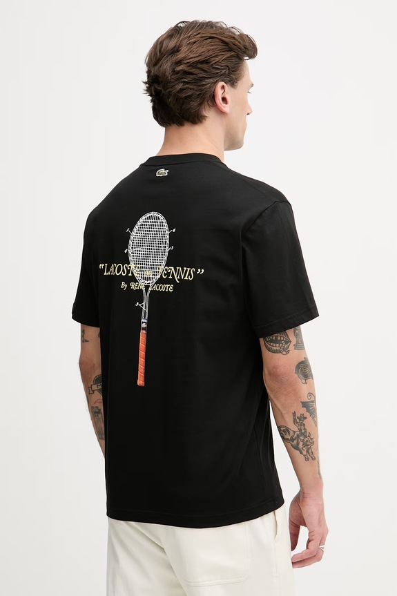 Lacoste t-shirt męski bawełniany czarny TH1425