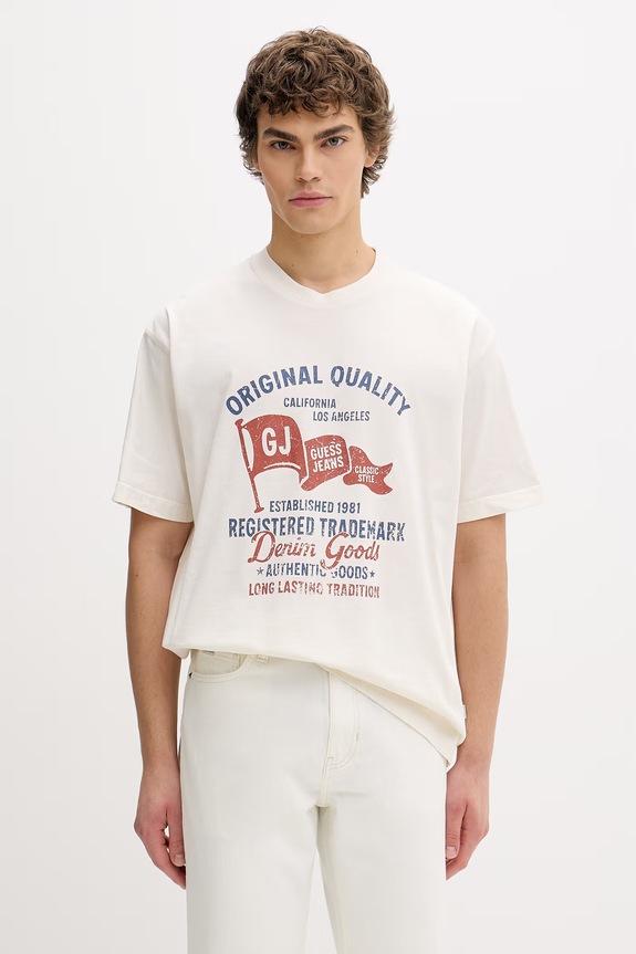 Guess Jeans t-shirt bawełniany nadruk beżowy M6GIB8.K8FQ4