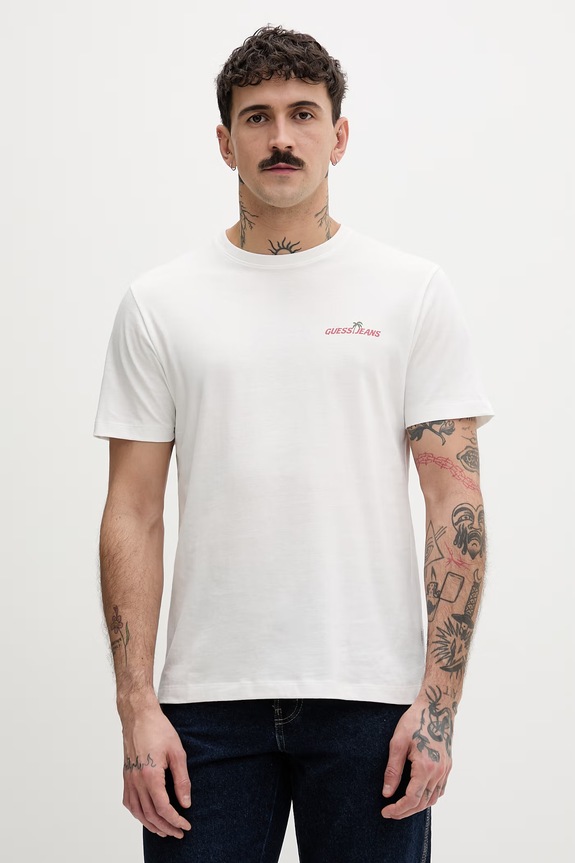 Oblečenie Guess Jeans tričko pánske bavlnené M6GIC0.K8HM0 biela