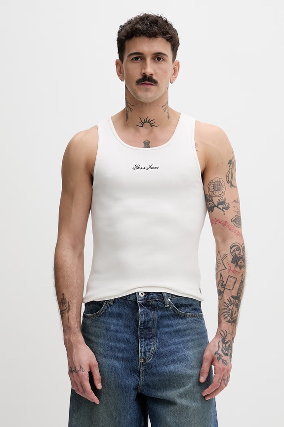 Guess Jeans pánsky top s bavlnou béžová M6GP05.KA0H1