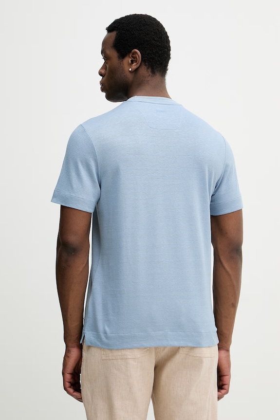 Odzież BOSS T-shirt męski z dodatkiem lnu BOSS X ASTON MARTIN 50558830 niebieski