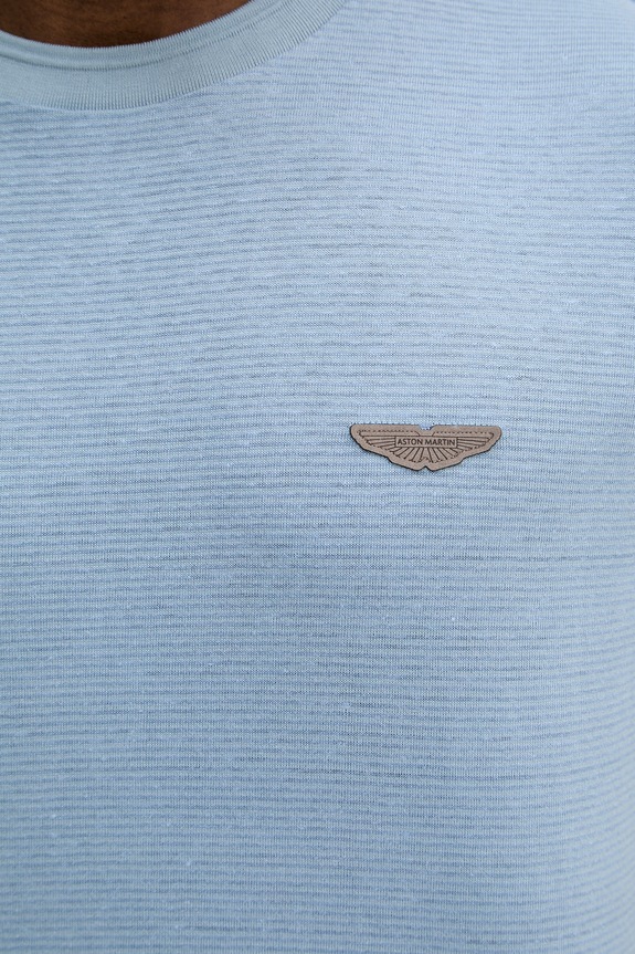 BOSS T-shirt męski z dodatkiem lnu BOSS X ASTON MARTIN 50558830 niebieski