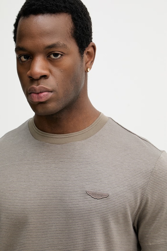 BOSS T-shirt męski z dodatkiem lnu BOSS X ASTON MARTIN brązowy 50558830