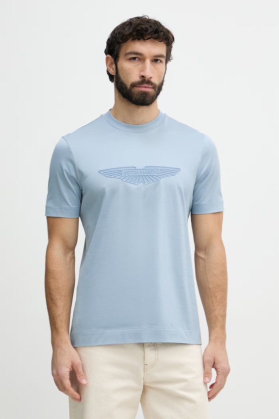 BOSS t-shirt męski bawełniany BOSS X ASTON MARTIN niebieski 50559765