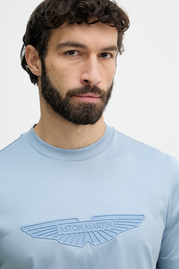 BOSS t-shirt męski bawełniany BOSS X ASTON MARTIN niebieski 50559765
