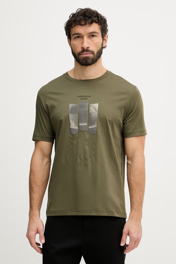 BOSS Green tricou bărbați bumbac BOSS X PORSCHE verde 50559811