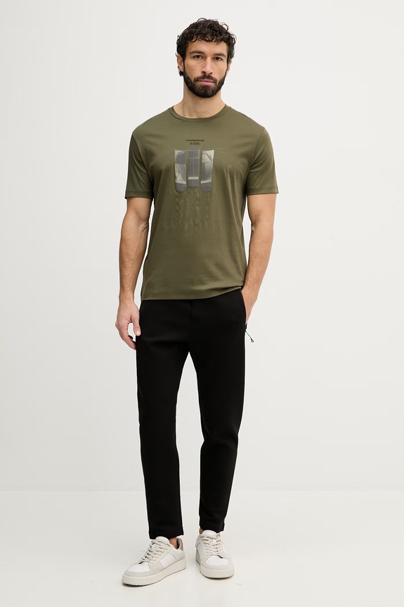 BOSS Green tricou bărbați bumbac BOSS X PORSCHE 50559811 verde SS26