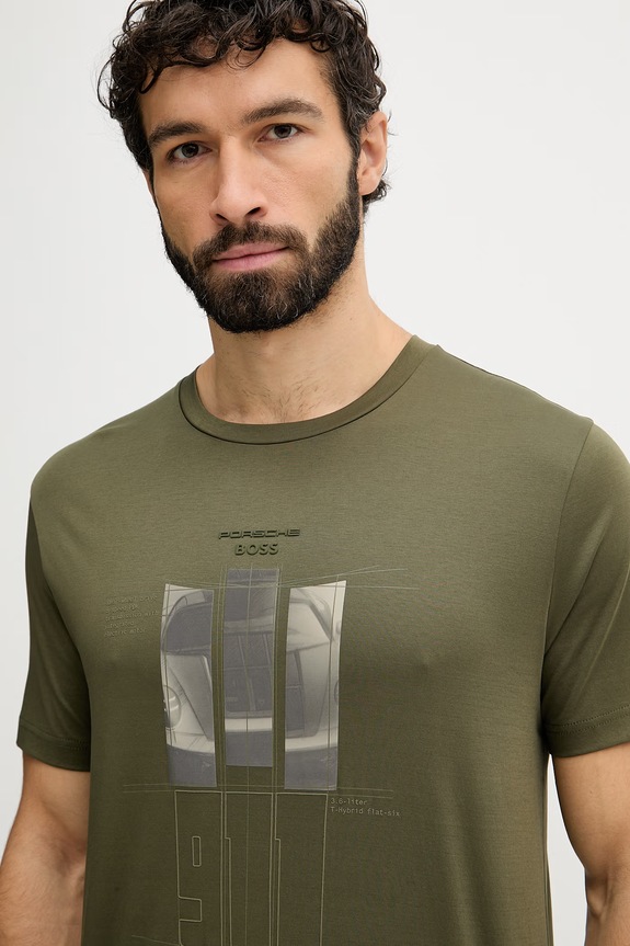BOSS Green tricou bărbați bumbac BOSS X PORSCHE verde 50559811