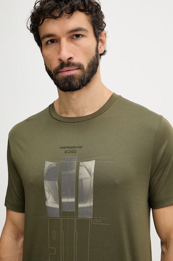 BOSS Green tricou bărbați bumbac BOSS X PORSCHE verde 50559811