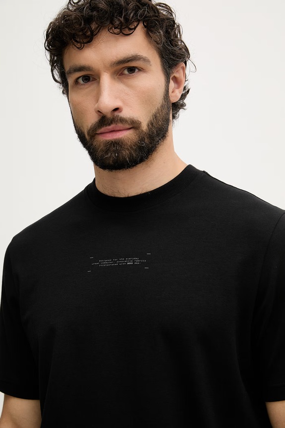 BOSS Green t-shirt férfi pamuttal fekete 50559235