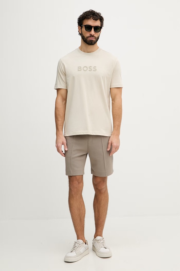 BOSS Green t-shirt męski bawełniany 50559361 beżowy SS26