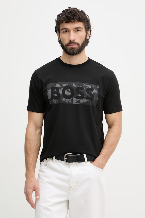 BOSS Green tričko pánske s bavlnou čierna 50559363
