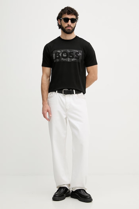 BOSS Green tričko pánske s bavlnou 50559363 čierna SS26