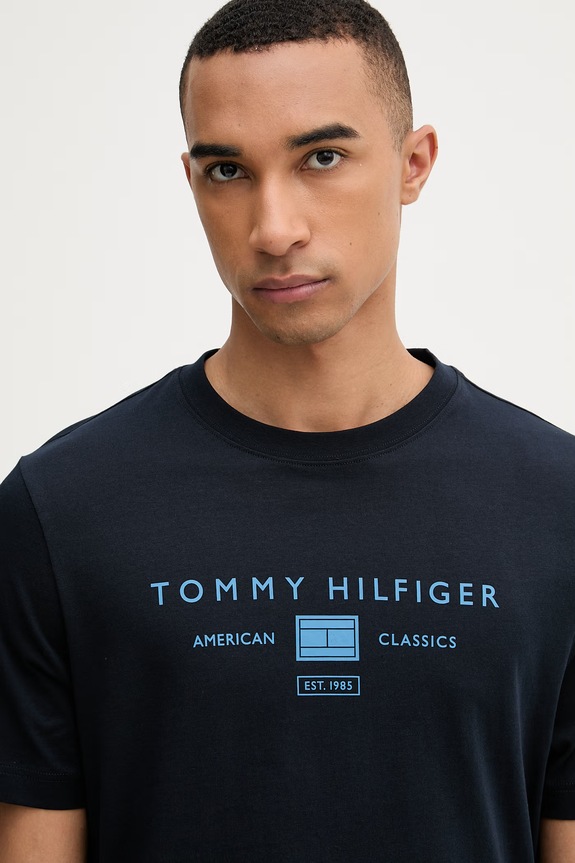 Tommy Hilfiger T-shirt ανδρικό βαμβακερό σκούρο μπλε MW0MW42365