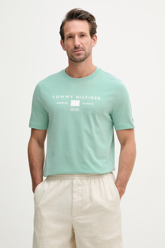 Tommy Hilfiger t-shirt da uomo in cotone turchese MW0MW42365