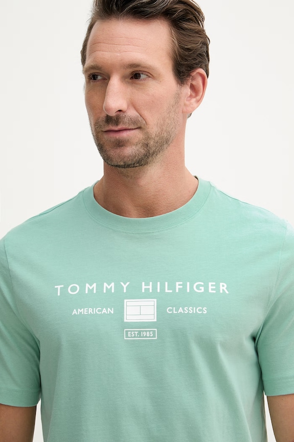 Tommy Hilfiger t-shirt da uomo in cotone turchese MW0MW42365