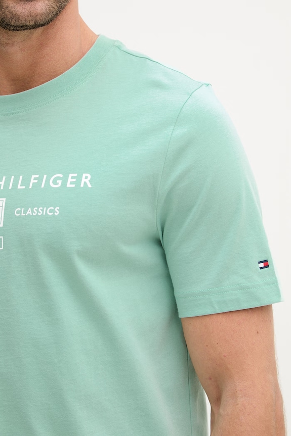 Tommy Hilfiger t-shirt da uomo in cotone MW0MW42365 turchese