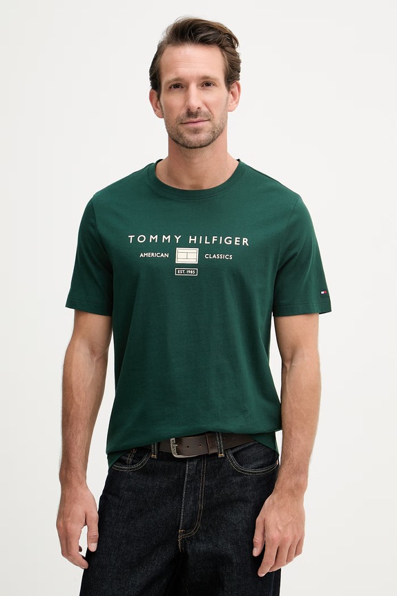 Tommy Hilfiger t-shirt da uomo in cotone verde MW0MW42365