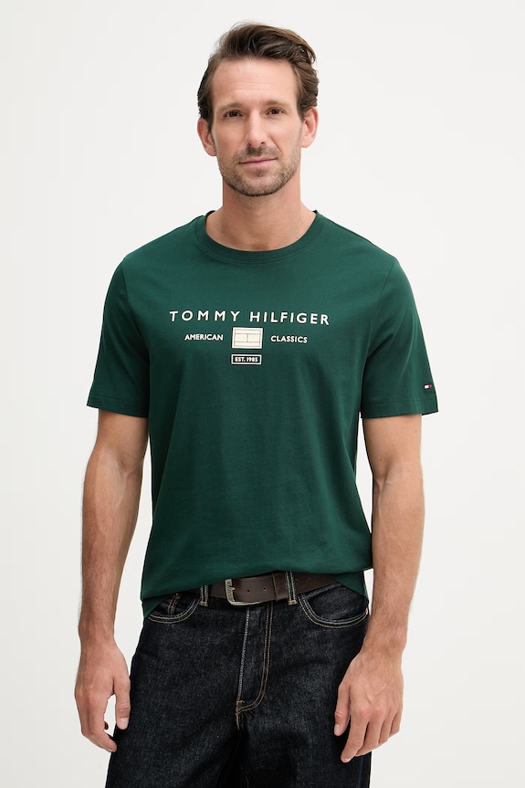 Tommy Hilfiger t-shirt da uomo in cotone verde MW0MW42365