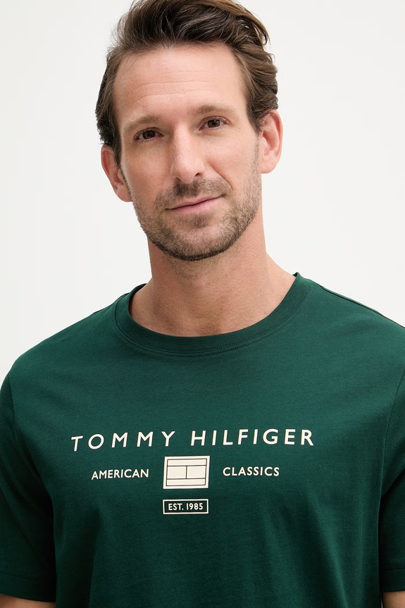 Tommy Hilfiger t-shirt da uomo in cotone verde MW0MW42365