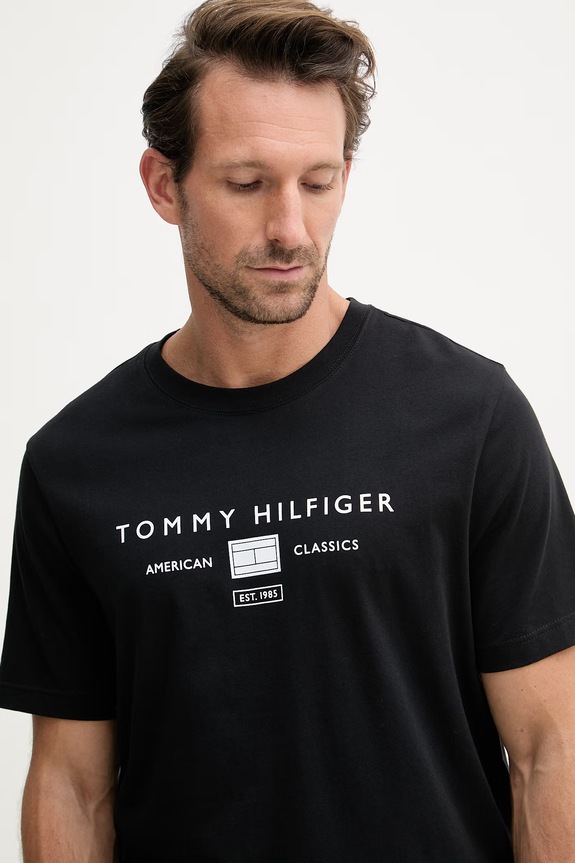 Tommy Hilfiger t-shirt da uomo in cotone nero MW0MW42365